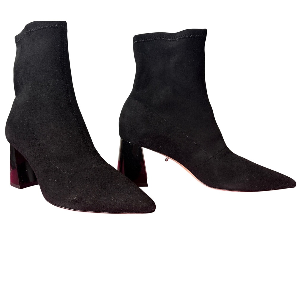 ALTERRE Womens Black Suede Pointed Toe Block Heel Sock Booties Size 8
